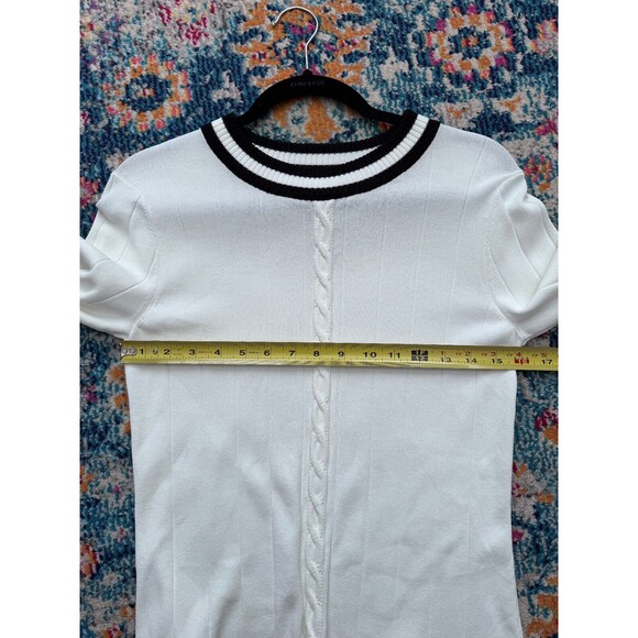 Grace Dane Lewis Petite White Ribbed Cableknit Crewneck Sweater Size PS Preppy - Picture 4 of 5